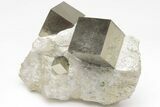 Three Shiny Natural Pyrite Cubes in Rock - Navajun, Spain #208965-2